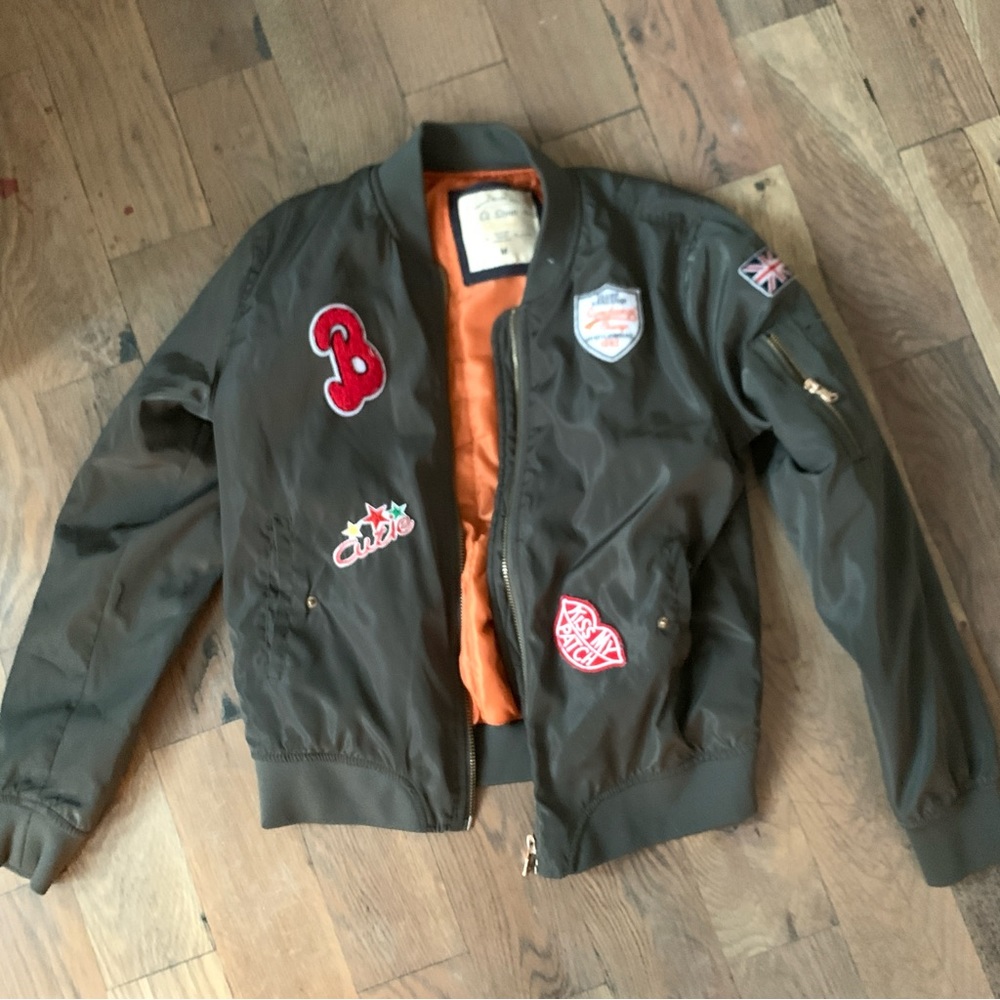 Ci Sono Olive Green Patches Women's Flight Bomber Jacket Size Medium